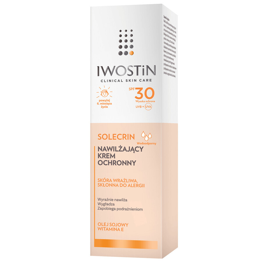 Iwostin Solecrin, crema protectora hidratante para niños mayores de 6 meses, SPF 30, 50 ml + pelota de playa de regalo