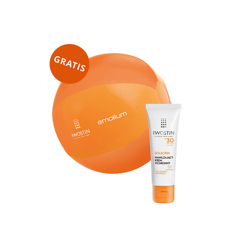 Iwostin Solecrin, crema protectora hidratante para niños mayores de 6 meses, SPF 30, 50 ml + pelota de playa de regalo