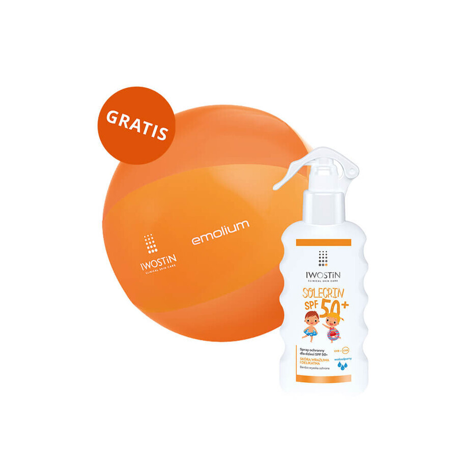 Iwostin Solecrin, spray protector para niños, SPF 50+, 175 ml + pelota de playa de regalo