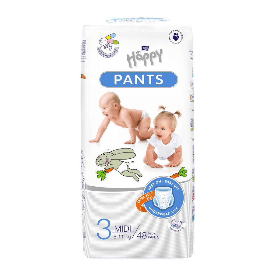 Bella Baby Happy Pants, pannolini, taglia 3 Midi, 6-11 kg, 48 pz.