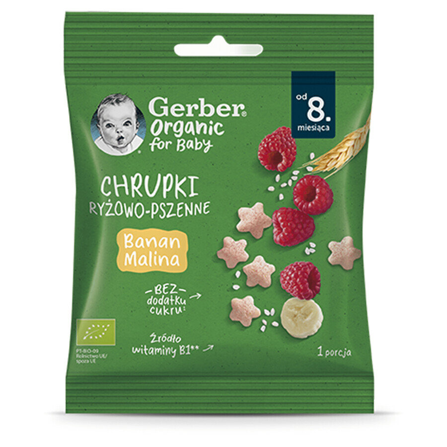 Gerber Bio Reis- und Weizenchips, Banane, Himbeere, nach 8 Monaten, 7 g