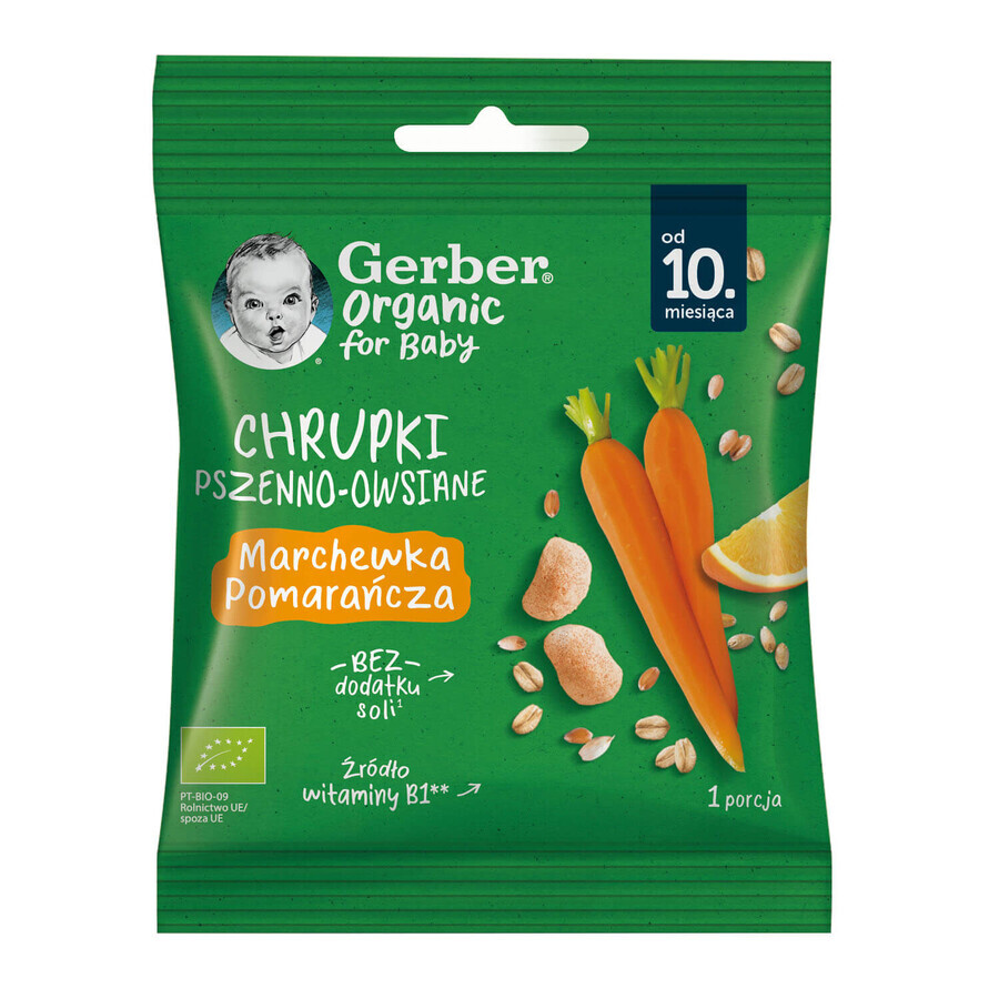 Gerber Organic Chips de trigo y avena, zanahoria, naranja, después de 10 meses, 7 g