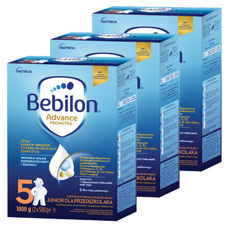 Bebilon Advance Pronutra 5 Junior, fórmula nutritiva a base de leche, para preescolares, 3 x 1000 g