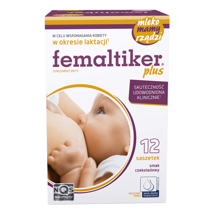 Femaltiker Plus set, chocoladesmaak, 3x12 sachets + gratis Canpol siliconen tandenborstel