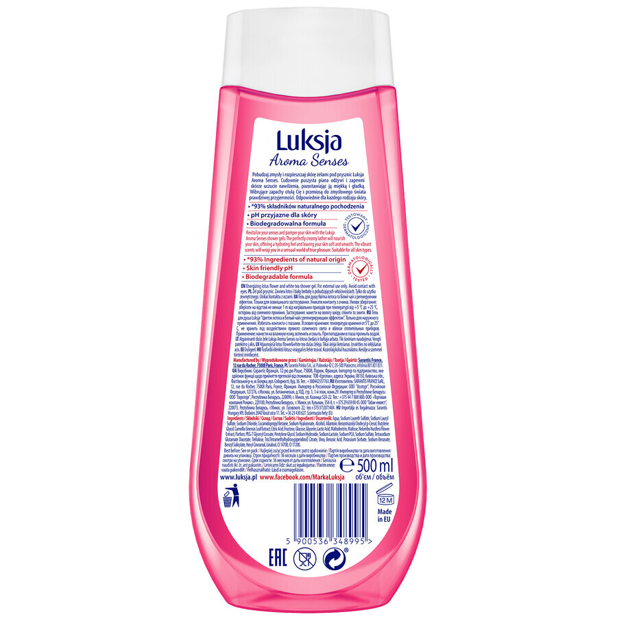 Luksja Aroma Senses Energizante, gel de ducha, loto y té blanco, 500 ml