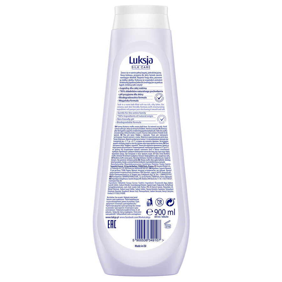 Luxja Silk Care, lotion de bain crémeuse, cupcake aux baies, 900 ml