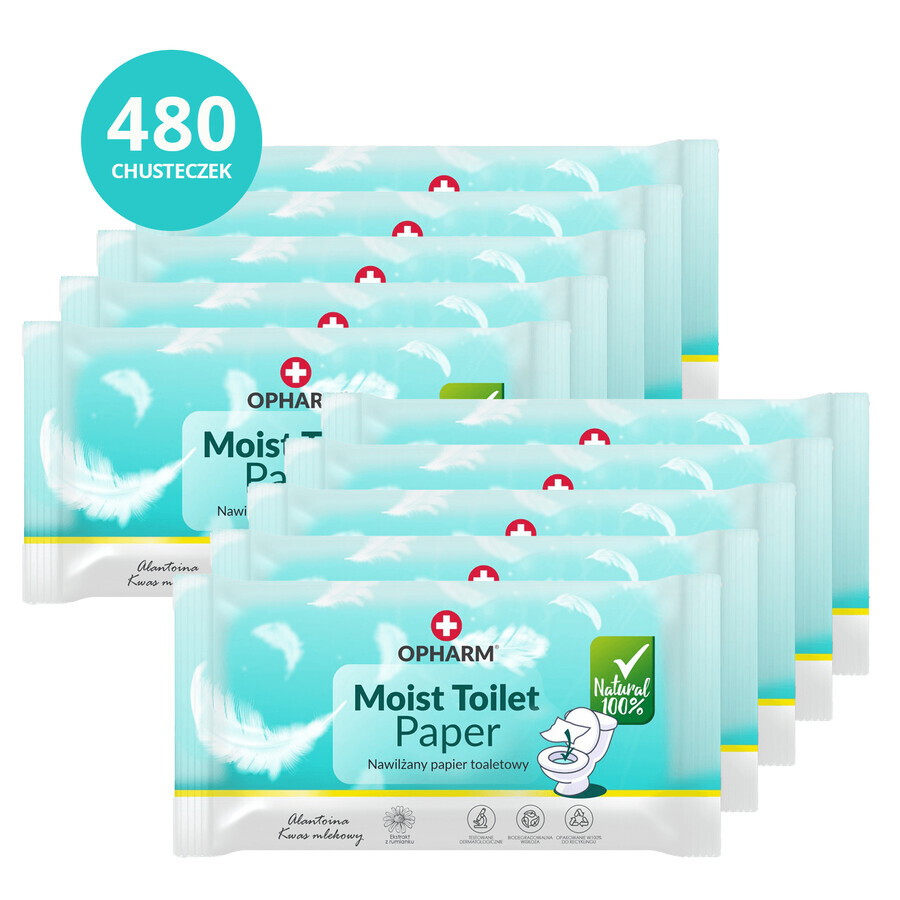 Juego de papel higiénico Opharm Moist, papel higiénico humedecido, 10 x 48 piezas