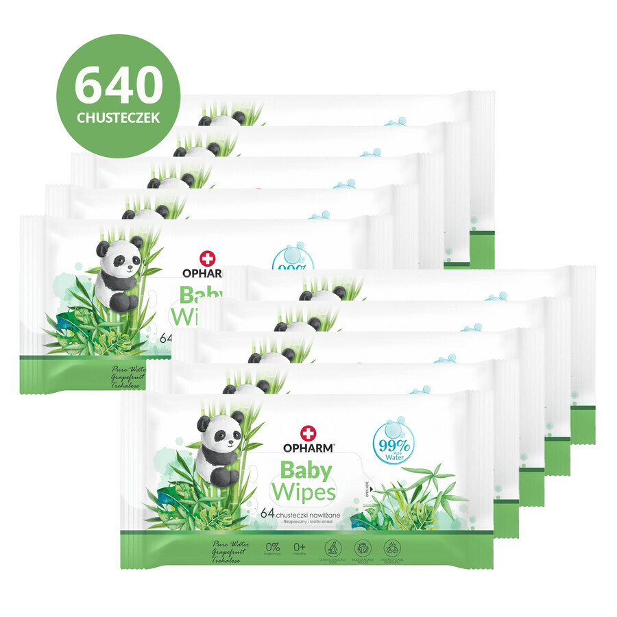 Opharm Baby Wipes set, toallitas húmedas, 10 x 64 piezas