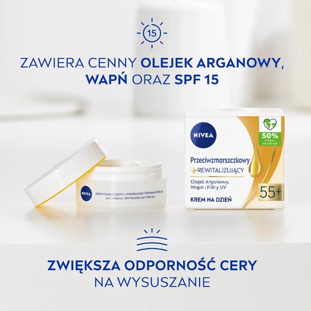 Nivea 55+, cremă de zi revitalizantă antirid SPF 15, 50 ml