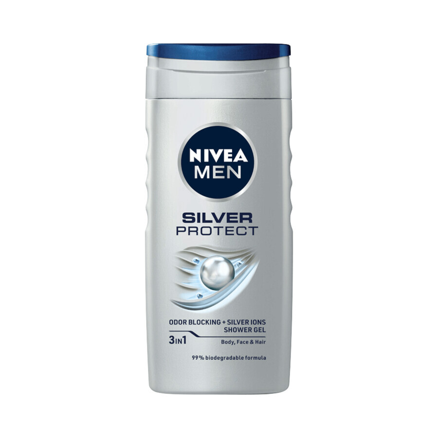 Kit Nivea Men Silver Control, baume après-rasage, antibactérien, 100 ml + roll-on anti-transpiration, 48h, 50 ml + gel douche 3-en-1 pour le visage, le corps et les cheveux, 250 ml