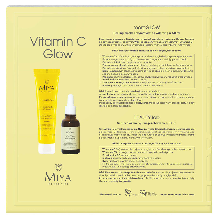 Set Miya Vitamin C Glow, mască peeling enzimatică, 60 ml + ser pentru hiperpigmentare, 30 ml