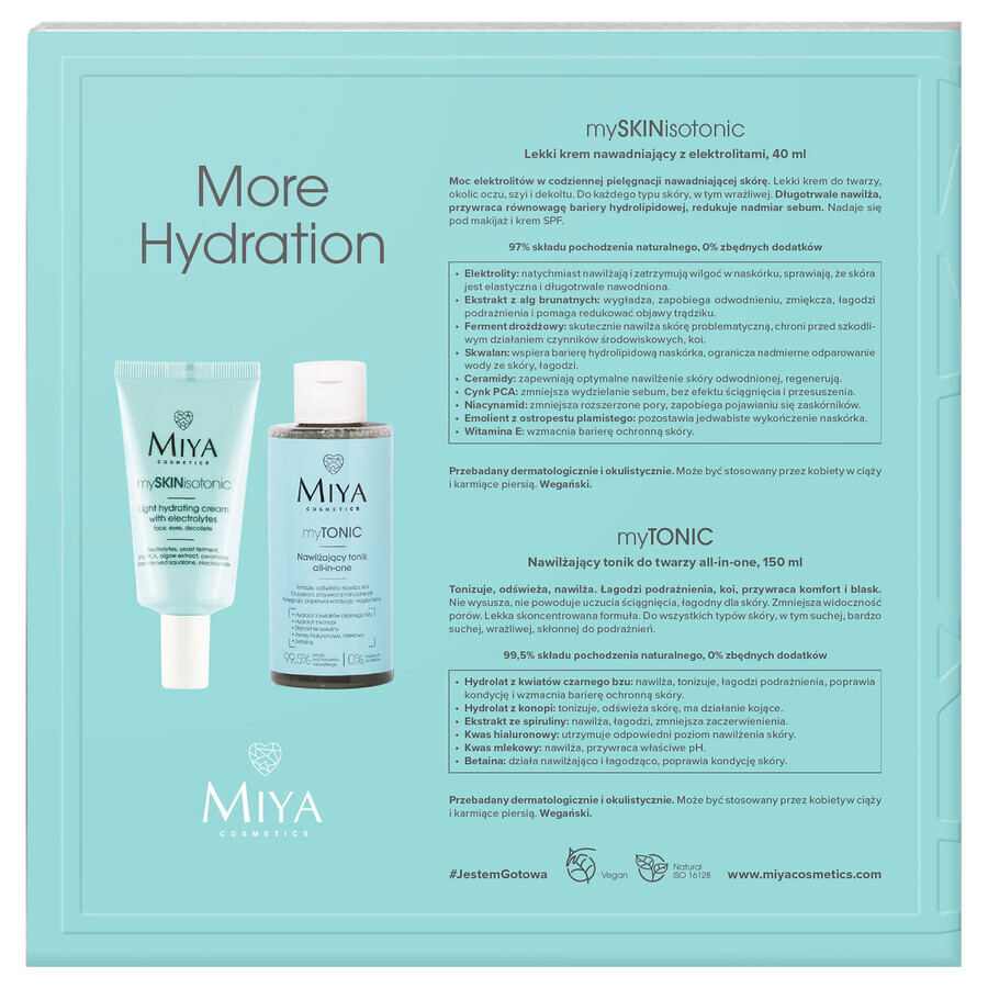 Miya More Hydration set, crema hidratante ligera, 40 ml + tónico hidratante, 150 ml