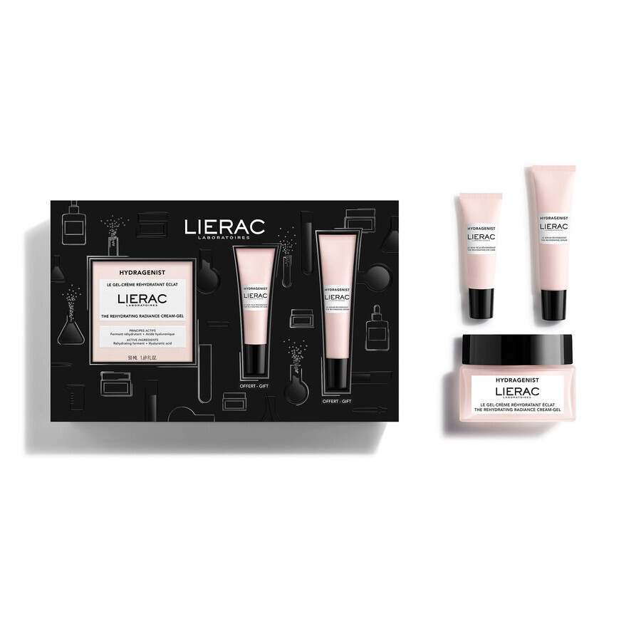 Lierac Hydragenist set, gel-crema hidratante iluminador, 50 ml + sérum, 15 ml + crema contorno de ojos, 7,5 ml de regalo