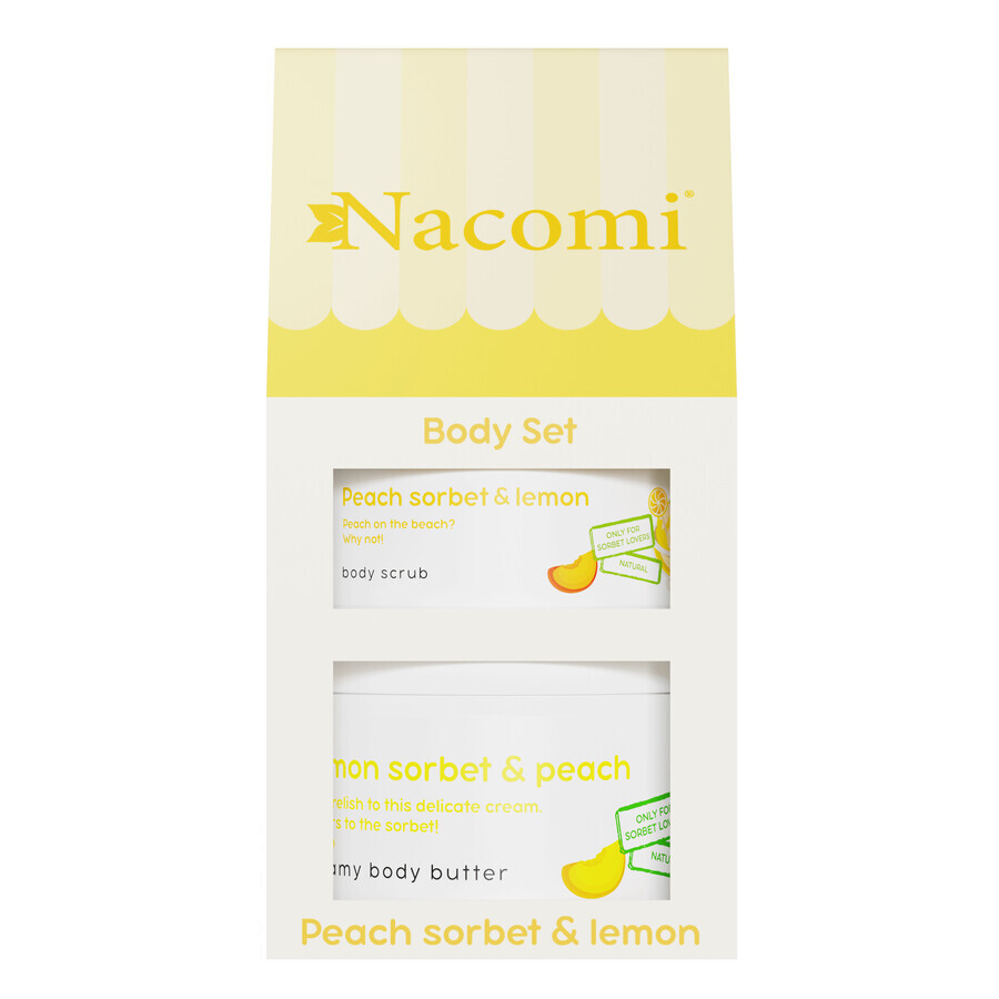 Nacomi Set Peach Sorbet &amp; Lemon, manteca corporal cremosa, 100 ml + exfoliante corporal en espuma, 200 ml