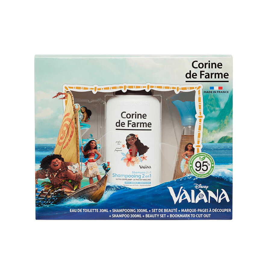 Set Corine De Farme Disney Vaiana, eau de toilette, 30 ml + gel de ducha, 300 ml + pinzas para el pelo, 2 piezas + pulsera, 1 pieza