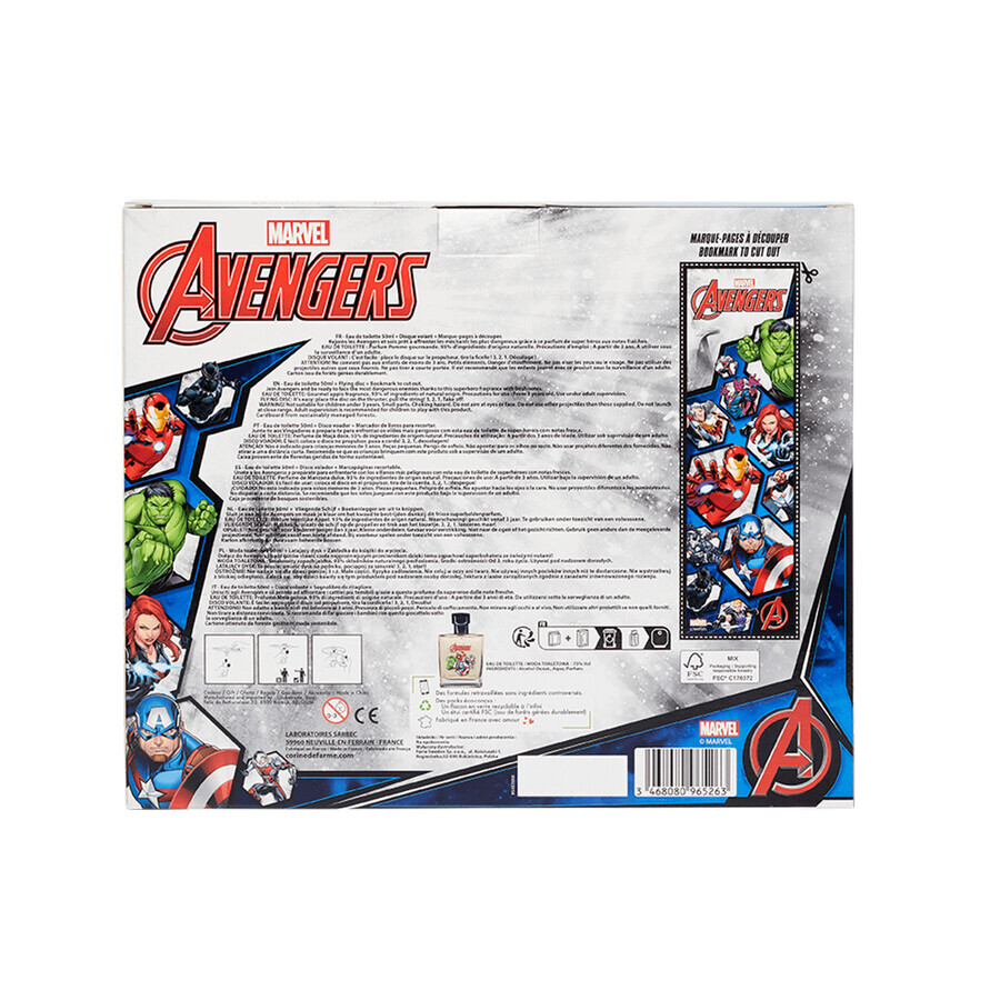 Corine De Farme Marvel Avengers set, eau de toilette, 50 ml + disco volador, 1 pieza + marcapáginas recortable, 1 pieza