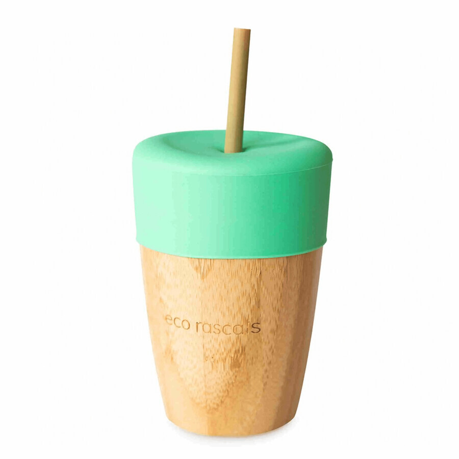 Ecorascals, vaso de bambú con tubo y tapón de silicona, verde, 240 ml