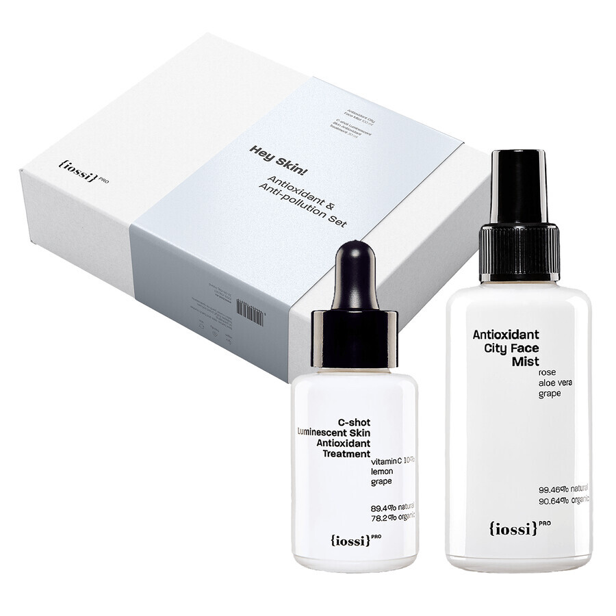 Iossi Pro ¡Hey Skin! Antioxidante y Antipolución, bruma facial, 100 ml + serum facial, 30 ml