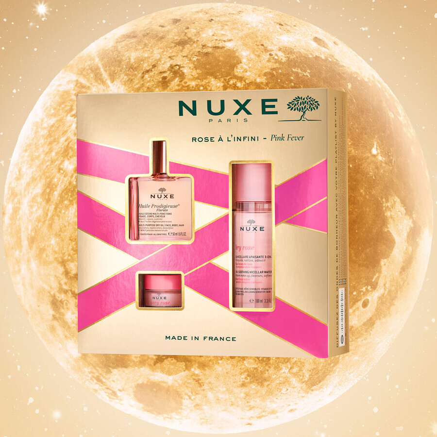 Set Nuxe Huile Prodigieuse Florale, dry oil, 50 ml + Very Rose, lip balm with roses, 15 g + Very Rose, micellar water 3 in 1, 100 ml