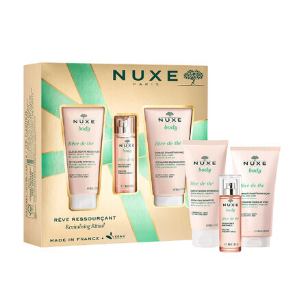 Set Nuxe Body Reve de the, gel doccia rivitalizzante, 100 ml + scrub corpo rivitalizzante, 150 ml + acqua di profumo, 30 ml