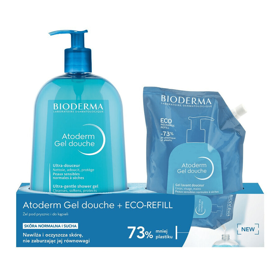 Set Bioderma Atoderm, gel de ducha 1 l + recambio ecológico, 1 l