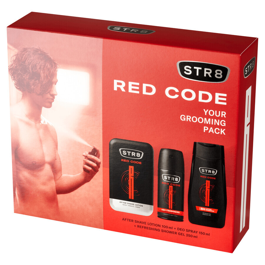 STR8 Red Code Set, Aftershave, 100 ml + Deo-Spray, 150 ml + Duschgel, 250 ml