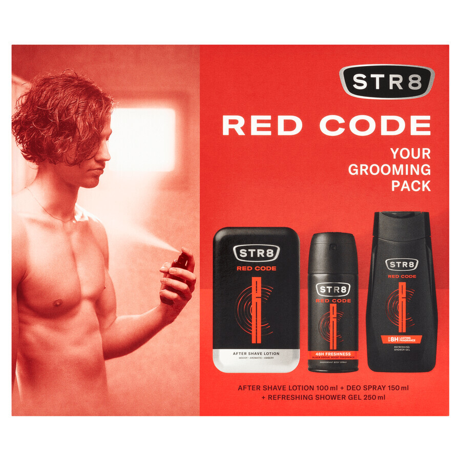 STR8 Red Code Set, Aftershave, 100 ml + Deo-Spray, 150 ml + Duschgel, 250 ml