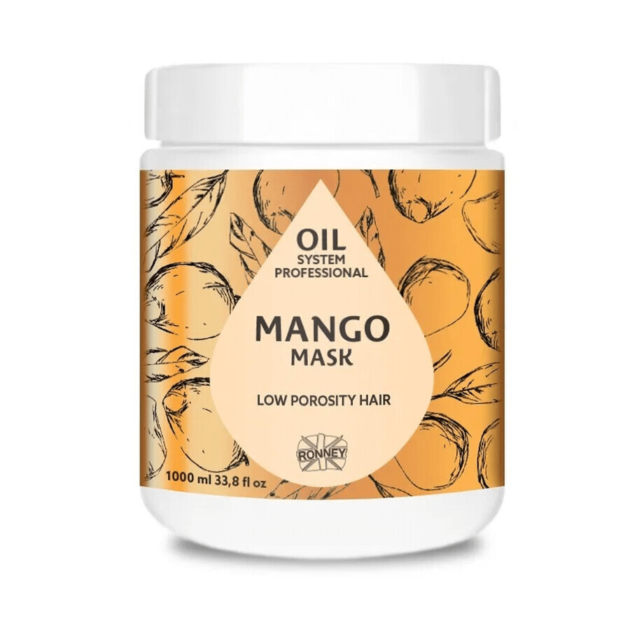 Ronney Professional Oil System Low Porosity Hair, mascarilla para cabello de baja porosidad con manteca de mango, 1000 ml