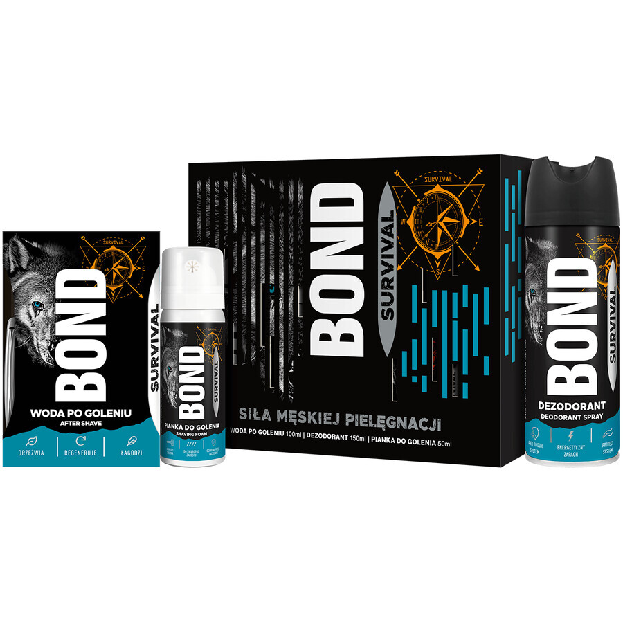 Bond Survival Set, aftershave, 100 ml + desodorante, 150 ml + espuma de afeitar, 50 ml