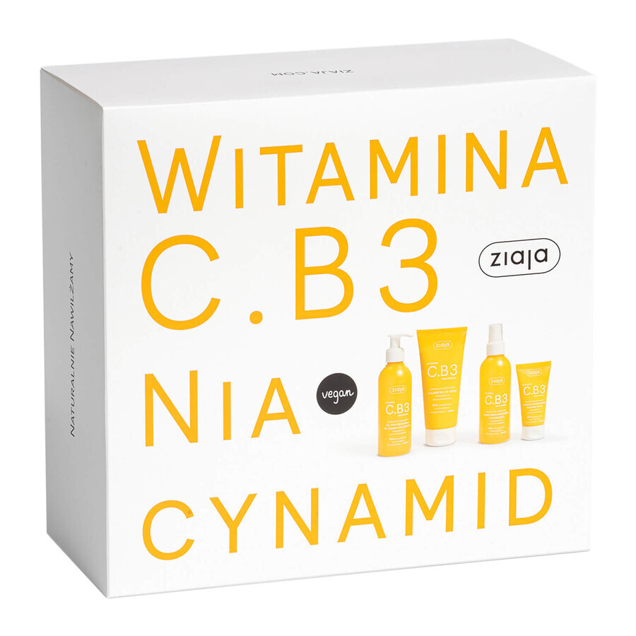 Set Ziaja Vitamin C.B3 Niacinamide, wake-up cream, 50 ml + body lotion, 200 ml + tonic, 190 ml + cleansing gel, 190 ml