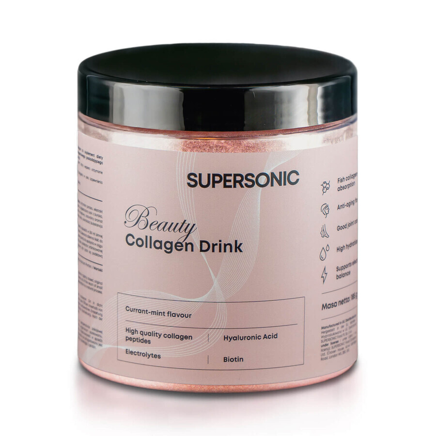 Bebida de colágeno Supersonic Beauty, sabor a grosella y menta, 185 g