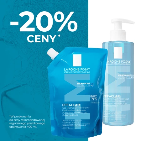 La Roche-Posay Effaclar, gel limpiador para pieles grasas y sensibles, recambio, 400 ml
