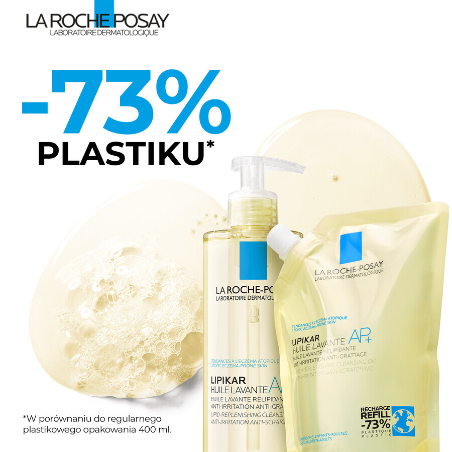 La Roche-Posay Lipikar AP+, aceite limpiador que repone los niveles de lípidos, contra la irritación de la piel, recambio, 400 ml