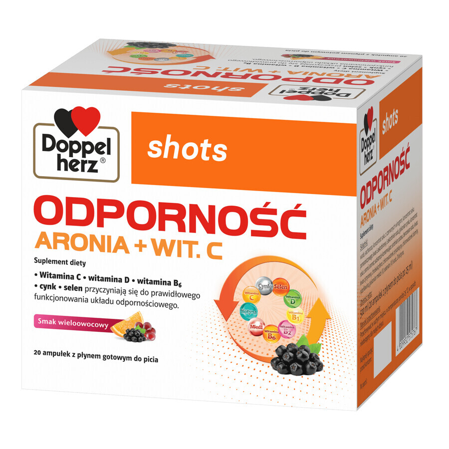 Doppelherz Shots Immunity, liquid, multifruit flavor, 25 ml x 20 ampoules