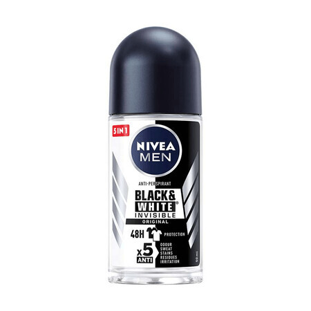 Desodorante Roll-On Blanco y Negro Invisible Power para Hombre, 50 ml, Nivea