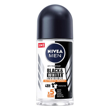 Black &amp; White Ultimate Impact Roll-On Deodorant for Men, 50 ml, Nivea