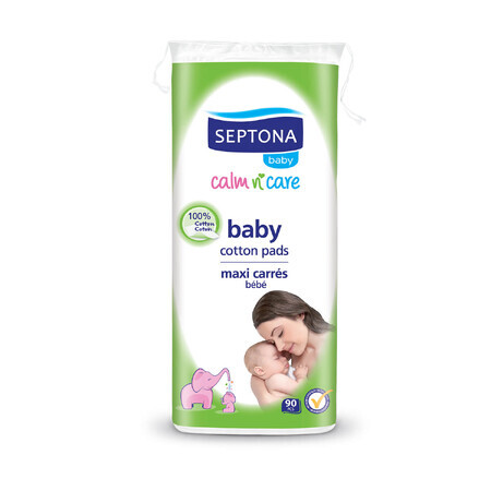 Septona Baby Calm n Care, compresas cosméticas para bebés, 100% algodón, 90 unidades