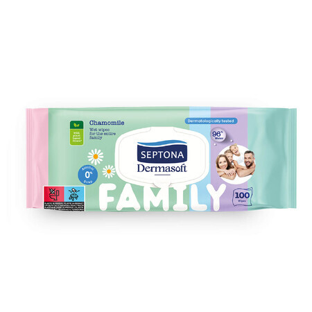 Septona Dermasoft Family, toallitas húmedas, manzanilla, 100 piezas