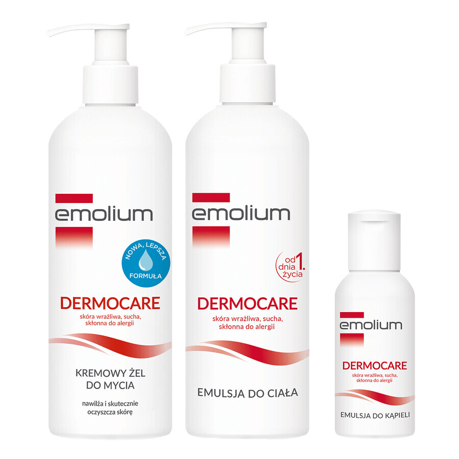 Emolium Dermocare Set, Körperemulsion, 400 ml + cremiges Waschgel, 400 ml + Badeemulsion, 50 ml gratis