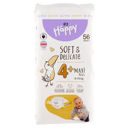 Bella Baby Happy, pannolini taglia 4+ Maxi Plus, 9-15 kg, 56 pz.