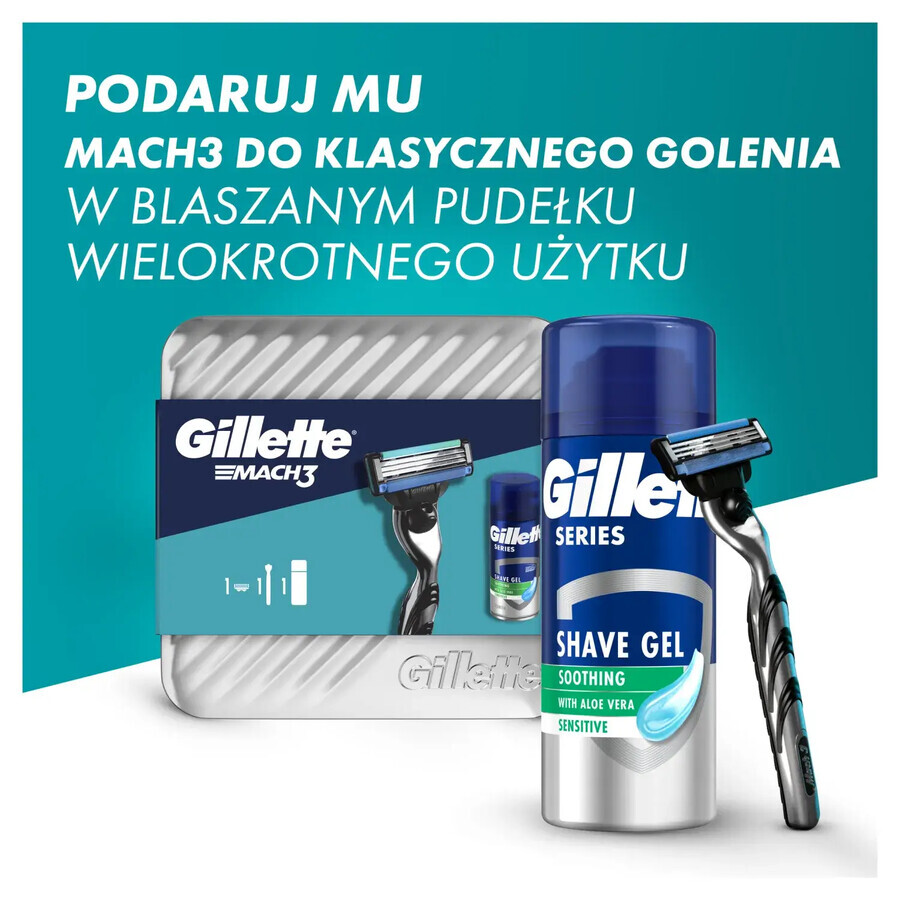 Juego Gillette Mach 3, maquinilla de afeitar, 1 pieza + gel de afeitar, 75 ml