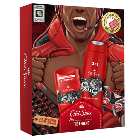 Old Spice Gamer set, desodorante en barra, Wolfthorn, 50 ml + gel de ducha 3 en 1, Wolfthorn, 250 ml + cartas de juego