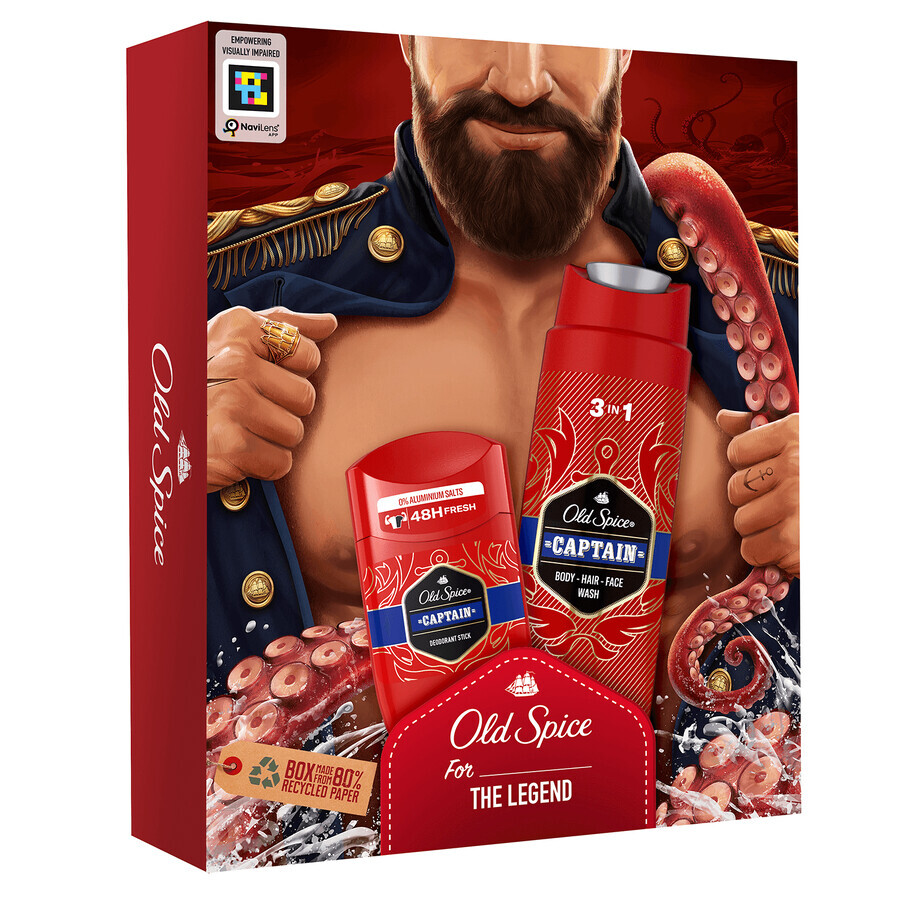 Set Old Spice Dark Captain, deodorante stick, Captain, 50 ml + gel doccia 3 in 1, Captain, 250 ml