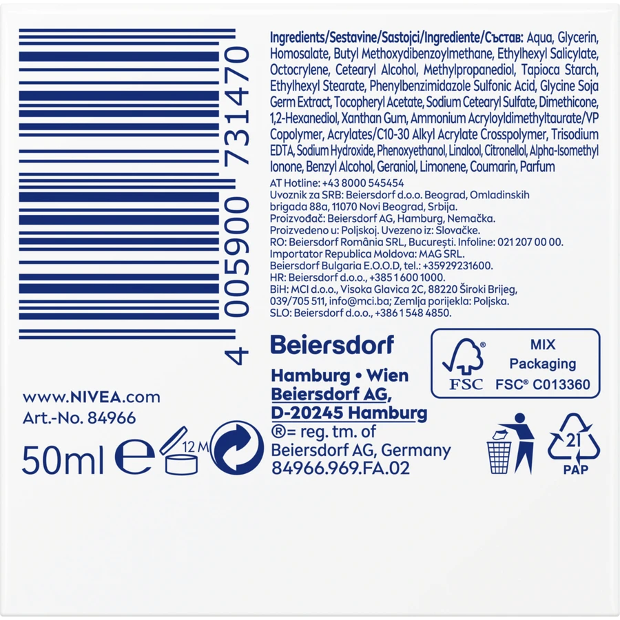 Nivea, anti-wrinkle modeling cream 65+, day, SPF 30, 50 ml