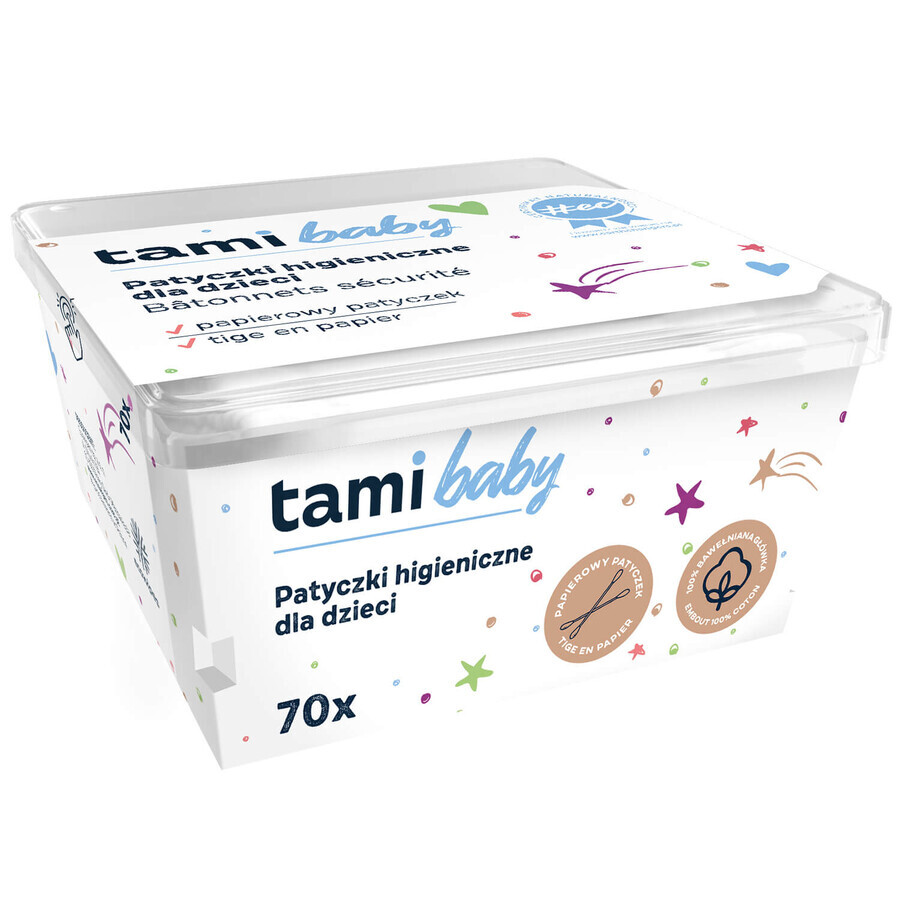 Tami MyBaby, bastoncillos de algodón para bebés y niños pequeños, 100% algodón, 70 unidades