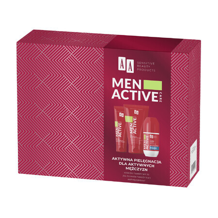 Set AA Men Active Care Active Care Programm, Gesichtscreme, SPF 30, 50 ml + Waschgel, 150 ml + Antitranspirant-Roller, Fresh, 50 ml