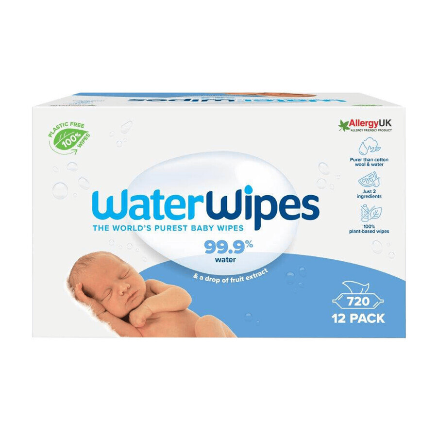 WaterWipes Bio, toallitas húmedas, agua, desde el nacimiento, 12 x 60 uds.