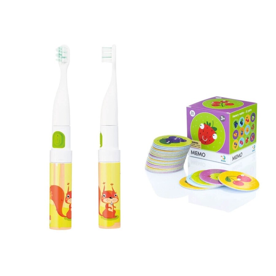 Vitammy Smile set, cepillo de dientes sónico para niños, ardilla + Dodo Memo Gooseberry, juego, 24 cartas