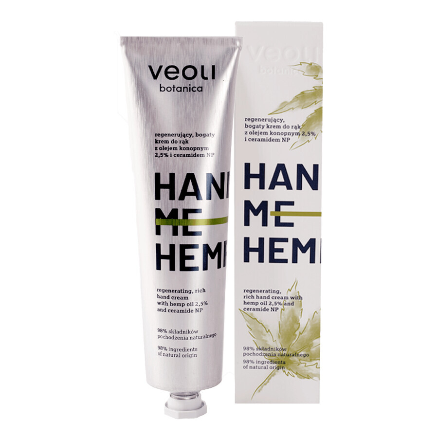 Veoli Botanica Hand Me Hemp, crema de manos rica y regeneradora con aceite de cáñamo 2,5% y ceramida NP, 75 ml