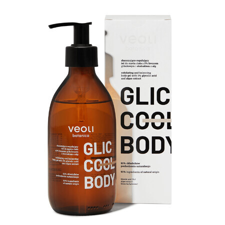 Veoli Botanica Glic Cool Body, gel de baño exfoliante y regulador con 5% de ácido glicólico y extracto de algas, 280 ml